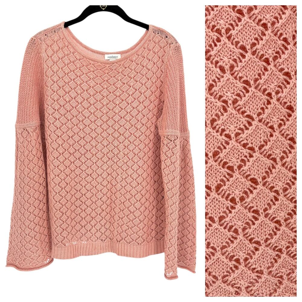 Sundance‎ Sweater XS Linen Rayon Open Knit Crochet Bell Sleeve Top Aura Sweet